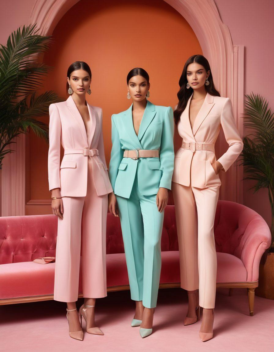 A modern fashion scene showcasing diverse models elegantly wearing Lihp's trendy designs in a vibrant boutique setting. The background features stylish decor with soft pastel colors and chic accessories that highlight aesthetics. Include elegant lighting that casts a warm glow, evoking a luxurious atmosphere. Style the image in an artistic blend of realism and illustration to create a captivating visual. super-realistic. vibrant colors. soft background.